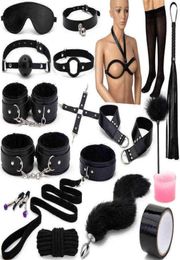NXY Adult Toy 12pcs Plush Leather Bdsm Kits Bed Restraint Bondage Set Slave Handcuffs Collar Gag Whip Sm Sex Toys for Women Couple1016897