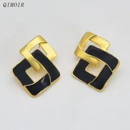 Stud Earrings Two Square Metal Enamel Post For Women Elegant Simple Party Accessories Vintage Fancy Styles Wholesale Gifts C1565