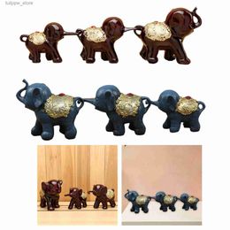 Decorative Objects Figurines 3x Elephant Decoration Desk Souvenir Lifelike Handicraft Modern Fengshui Ornament Resin Elephant Statues Elephant Sculpture