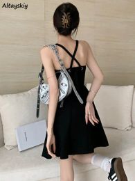 Dress Black Sexy Backless Dresses Women Spaghetti Strap French Style Mini Vintage Empire Elegant Party Fashion Ladies Classic Ulzzang