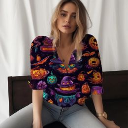 Shirt 2023 new ladies shirt Halloween Pumpkin stitching 3D printed lady shirt festival style women's shirt fashion trend women's shirt