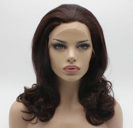 Iwona Hair Wavy Shoulder Length Dark Auburn Wig 1933 Half Hand Tied Heat Resistant Synthetic Lace Front Wig2538645