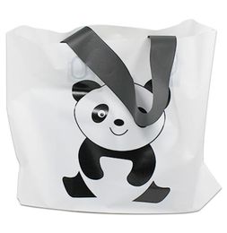 Whole 25pcsLot Printing Panda Carton White Shopping Plastic Bag With Handle For Cloth Gift Fashion Pouch3090012