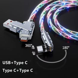 Multicolor Luminous Quick Charging USB C Cable 120w 540 Rotation Type C to Type C Fast Charge Cable Super Charger Cord for Xiaomi Samsung S24 Google