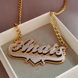 Personalised 3D Name Pendant Custom Name Necklace Stainless Steel Cuban Link Chain Double Nameplate Necklace for Women Men 240221