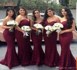New Sexy Elegant Burgundy Sweetheart Lace Mermaid Cheap Long Bridesmaid Dresses Wine Maid of Honour Wedding Guest Dress Prom Party 1497040