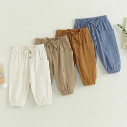 Trousers Summer Autumn Baby Pants Toddler Boys Girls Casual Sports Bottom Solid Drawstring Button Children With Pockets