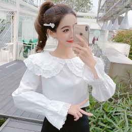 Blouse Lace Peter Pan Collar Shirt Autumn Winter White Top Blouse Women Blusas Ropa De Mujer