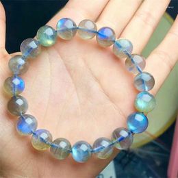 Link Bracelets Natural Grey Moonstone Bracelet Women Men Fashon Blue Light Flash Labradorite Strand Energy Braceler Boyfriend 1pcs