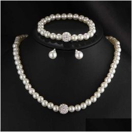 Pendant Necklaces Canpel Fashion Vintage Womens Bride Wedding Jewelry Set Rhinestone Faux Pearl Necklace Bracelet Earring Party Drop Dhuld