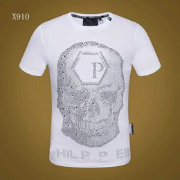 Fashion Men's T-Shirts brand Philippe brand new summer fashion mens wear hot drill personality skull cool slim short sleeve T-shirt PP{category}XYK0XYK0