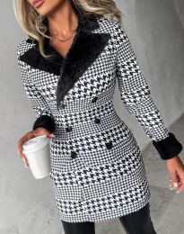 Jackets Jackets for Women Autumn Fashion Colorblock Houndstooth Print Fuzzy Double Breasted Elegant Notched Collar Long Sleeve Long Coat