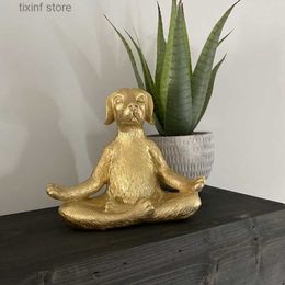 Decorative Objects Figurines New Golden Yoga Dog Gold Yoga Dog Home Decoration Resin Craft Decoration T240306