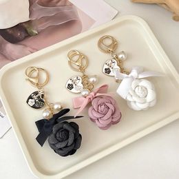 Boutique Fabric Rose Keychain Key Ring Bag Pendant Accessories Keyfob Women Girl Keyring Gift Jewellery Charm Decoration 240223