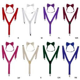 Fashion 1 Set Unisex Adjustable Y-Back Suspenders Bow Tie Clip-On Braces Elastic Wedding For Men Women 11 Colours Neck Ties305c