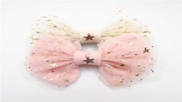 10pcslot Fairy Girl Hair Bow Clip Gold Copper Star Pendant Light Pink Glitter Star Tulle Bow Knot Barrette Sweet Hairpin1222229