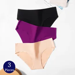 Women's Panties BZEL 3PCS Set Cosy Seamless Underwear Sport Breathable Woman Briefs Silk Satin Underpants Soft Lingerie