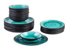 VANCASSO Aqua 36Piece Pottery Stoare Vintage Look Ceramic Green Dinnerware Set with 12Dinner PlateDessert PlateBowl Set 2107061939709