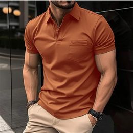 Summer mens POLO shirt chest pocket Mens Sports polo fashion breathable top Tshirt Golf camping 240226