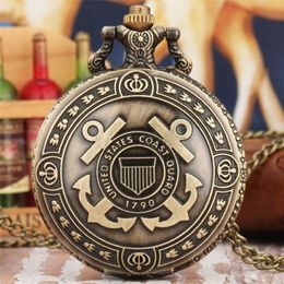 Retro Bronze United States Coast Guard 1790 Theme Quartz Pocket Watch With Necklace Chain Gift for Birthday Christmas Men Women Ti284J