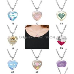 Pendant Necklaces We Love You Mom Necklace Best Ever Glass Heart Shape Pendants Sier Chains For Women Mama Mothers Day Fashion Jewelry Dh9Ow
