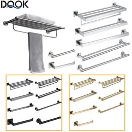 DQOK Stainless Steel Bathroom Hardware Set Accessories Black Towel Rail Bar Rack Gold Shelf Holder 240228