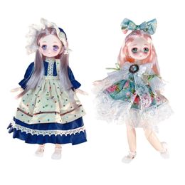 Pretty Anime 16 Bjd Byte Dolls For Kid Girls 6 to 10 Years Balljointed Comic Face Doll 30cm with Dresses Clothes Dress Up Girl 240301