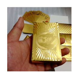 wholesale Poker card Gold Foil Dollar Playing Cards Waterproof Gold Plated Euro Poker Table Games For Gift Collection Free Shipping