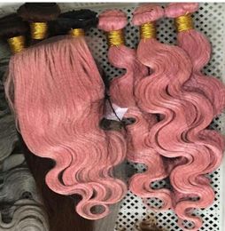 Brazilian Body Wave Straight Hair Weaves Double Wefts 100gpc Pink Color Can be Dyed Human Remy Hair Extensions7074100