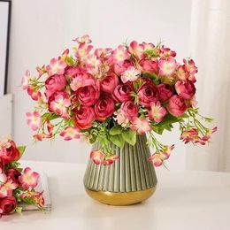 Decorative Flowers Silk Artificial Flower Orange Camellia Bud Fake El Restaurant Decoration Simulation Hydrangea Bouquet