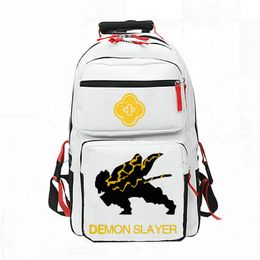 Agatsuma Zenitsu backpack Demon Slayer daypack Kimetsu No Yaiba school bag Cartoon Print rucksack Casual schoolbag White Black day pack
