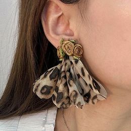Dangle Earrings 2024 French Elegant Multicolor Solid Flower Bohemian Leopard Print Handmade Fabric Jewellery Women's Gift Wholesale