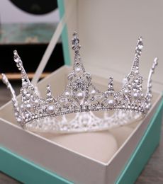 Brilliant European Wedding Crown Crystal Beaded Pearls Classic Silver Bridal Headpieces Headbands Women Hair Jewellery Tiaras Party 3308840