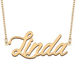 Linda name necklace pendant Custom Personalised for women girls children best friends Mothers Gifts 18k gold plated Stainless steel