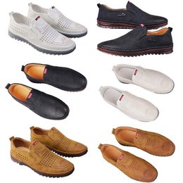 Casual shoes for men's spring new trend versatile online shoes for men's anti slip soft sole breathable leather shoes Brown white