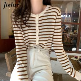 Cardigans Jielur 6 Colors Korean Fashion Loose Black Khaki Yellow Striped Sweater Women Knitted Cardigan Autumn Office Lady Knitwear Girls