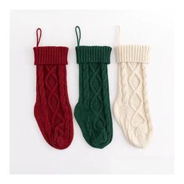 Christmas Decorations Knitting Christmas Stocking 46Cm Gift Stocking-Christmas Xmas Stockings Holiday Stocks Family-Stockings Indoor D Dhaqk