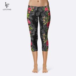 Leggings 2019 Women High Quality Capri Leggings High Waisted Flower Print Pants Fitness MidCalf Elastic Comfortable Black Leggings