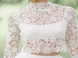 Long Sleeve Vintage Lace Appliques Bridal Jacket High Neck Floral Wedding Boleros Jackets Long Sleeve Bridal White Ivory Wrap Cust6855199