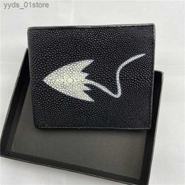 Money Clips Authentic Stingray Leather Mens Short Clutch Wallet Exotic Genuine Skate Skin Unisex Style Female Male Small Card wallet L240306