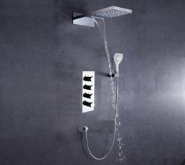 DULABRAHE Chrome Waterfall And Rain Bathroom Shower Faucet Thermostatic Mixer Set Bath Shower Valve Shower Head2480364