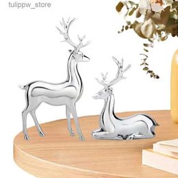 Decorative Objects Figurines Christmas Reindeer Art Figurine Vintage Handicraft Home Ornament Electroplated Silver Reindeer Statue Decor For Living Room