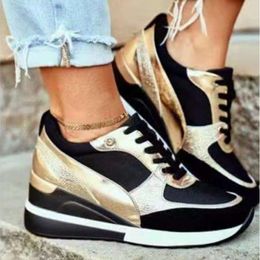 Round Low Size Large Head Top Travel Lace Up Front Slope Heel Sports Colour Matching Single Womens Shoes 91906