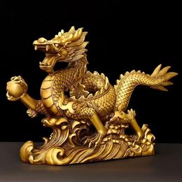 Feng Shui Lucky Copper Dragon Ornaments Wealth Figurine Ornaments Gift for Home Office Desktop Decor Crafts 240223