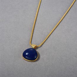 European and American Fashion Niche High-end Metal Copper Plated 18k True Gold Neck Chain Lapis Lazuli Geometric Triangle Pendant Necklace Free Shipping