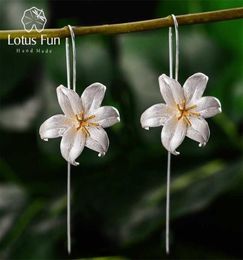 Lotus Fun 18K Gold Lily Flower Dangle Earrings Real 925 Sterling Silver Handmade Designer Fine Jewelry for Women Bijoux 2201088552829