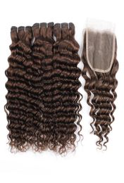 Kisshair 4 dark brown deep wave hair bundles with clousre 100 Indian human hair wefts with 4x4 lace closure7870352