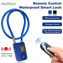 Rockbye Bicycle Steel Lock Alarm with Remote Anti-theft Password Bike Lock Cable 110db Warning Secuiry Cycling Accessories 240301