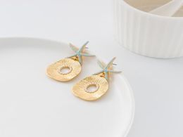 Stud Jaeeyin Arrival Bohemia Blue Enamel Ocean Starfish Conch Shell Earrings Gold Color Jewelry Gift For Girls Children 2211113396317