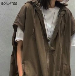 Waistcoats Hooded Vests Women Solid Causal Sporty Cool Spring Daily Japanese Style Simple Breathable Allmatch Trendy Streetwear New Modern